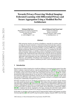 Towards Privacy-Preserving Medical Imaging: Federated Learning with
  Differential Privacy and Secure Aggregation Using a Modified ResNet
  Architecture