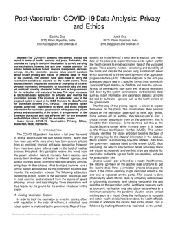 Post-Vaccination COVID-19 Data Analysis: Privacy and Ethics