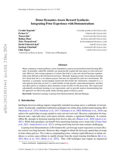 Dense Dynamics-Aware Reward Synthesis: Integrating Prior Experience with Demonstrations