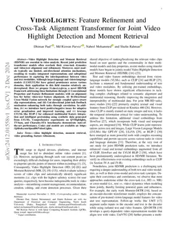 VideoLights: Feature Refinement and Cross-Task Alignment Transformer for Joint Video Highlight Detection and Moment Retrieval