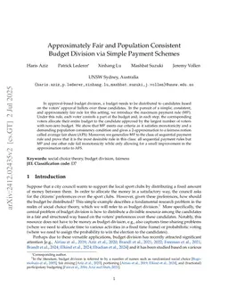 Approximately Fair and Population Consistent Budget Division via Simple Payment Schemes