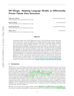 DP-2Stage: Adapting Language Models as Differentially Private Tabular Data Generators