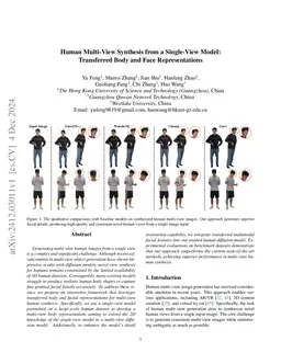 Human Multi-View Synthesis from a Single-View Model:Transferred Body and
  Face Representations