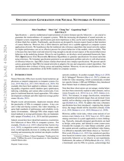 Specification Generation for Neural Networks in Systems