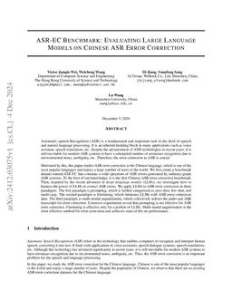 ASR-EC Benchmark: Evaluating Large Language Models on Chinese ASR Error
  Correction