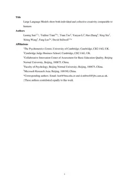 Large Language Models show both individual and collective creativity
  comparable to humans