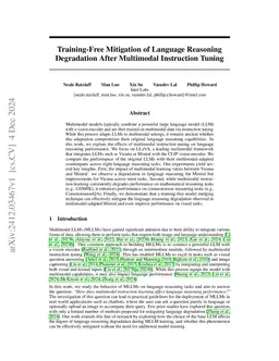 Training-Free Mitigation of Language Reasoning Degradation After
  Multimodal Instruction Tuning