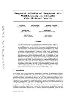 Dialogue with the Machine and Dialogue with the Art World: Evaluating
  Generative AI for Culturally-Situated Creativity