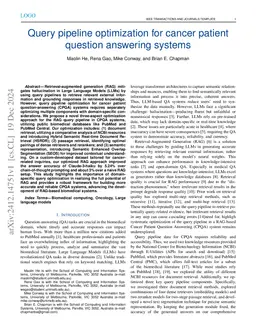 Query pipeline optimization for cancer patient question answering systems