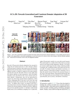 GCA-3D: Towards Generalized and Consistent Domain Adaptation of 3D
  Generators