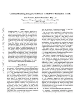 Continual Learning Using a Kernel-Based Method Over Foundation Models