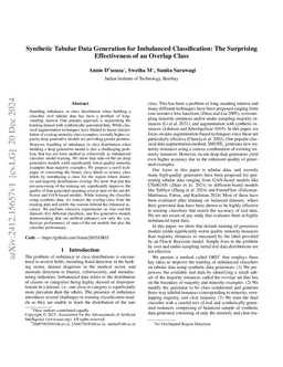 Synthetic Tabular Data Generation for Imbalanced Classification: The Surprising Effectiveness of an Overlap Class