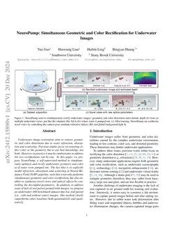 NeuroPump: Simultaneous Geometric and Color Rectification for Underwater Images
