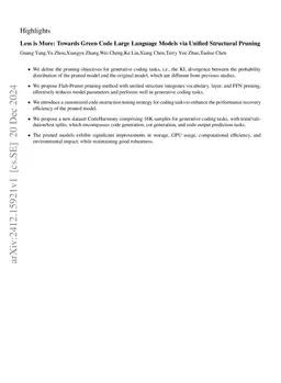 Less is More: Towards Green Code Large Language Models via Unified Structural Pruning