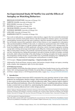 An Experimental Study Of Netflix Use and the Effects of Autoplay on
  Watching Behaviors