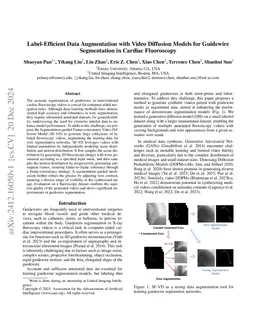 Label-Efficient Data Augmentation with Video Diffusion Models for Guidewire Segmentation in Cardiac Fluoroscopy