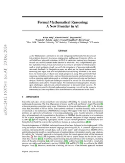 Formal Mathematical Reasoning: A New Frontier in AI
