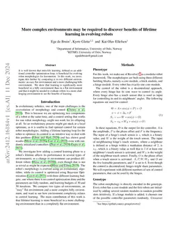 More complex environments may be required to discover benefits of
  lifetime learning in evolving robots