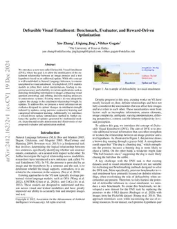 Defeasible Visual Entailment: Benchmark, Evaluator, and Reward-Driven Optimization