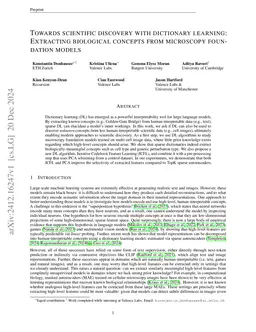 Towards scientific discovery with dictionary learning: Extracting biological concepts from microscopy foundation models