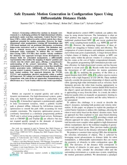 Safe Dynamic Motion Generation in Configuration Space Using
  Differentiable Distance Fields