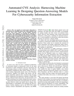 Automated CVE Analysis: Harnessing Machine Learning In Designing
  Question-Answering Models For Cybersecurity Information Extraction