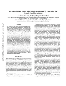 Batch Selection for Multi-Label Classification Guided by Uncertainty and
  Dynamic Label Correlations