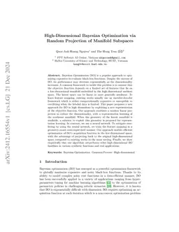 High-Dimensional Bayesian Optimization via Random Projection of Manifold
  Subspaces