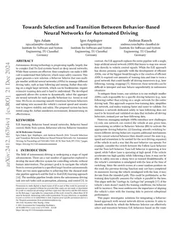 Towards Selection and Transition Between Behavior-Based Neural Networks
  for Automated Driving