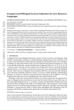 Unsupervised Bilingual Lexicon Induction for Low Resource Languages