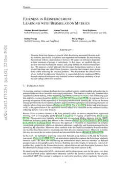 Fairness in Reinforcement Learning with Bisimulation Metrics