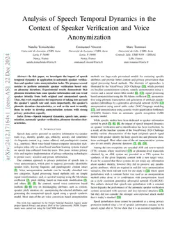 Analysis of Speech Temporal Dynamics in the Context of Speaker
  Verification and Voice Anonymization