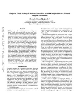 Singular Value Scaling: Efficient Generative Model Compression via Pruned Weights Refinement