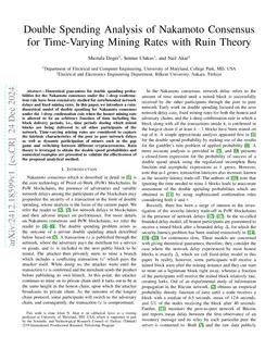 Double Spending Analysis of Nakamoto Consensus for Time-Varying Mining Rates with Ruin Theory