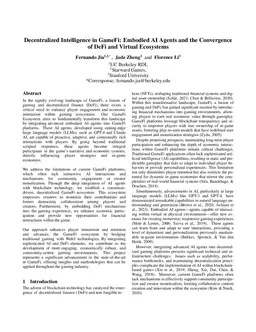 Decentralized Intelligence in GameFi: Embodied AI Agents and the
  Convergence of DeFi and Virtual Ecosystems