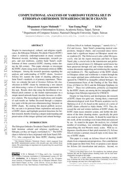 Computational Analysis of Yaredawi YeZema Silt in Ethiopian Orthodox
  Tewahedo Church Chants