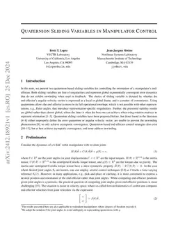 Quaternion Sliding Variables in Manipulator Control