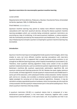 Quantum memristors for neuromorphic quantum machine learning