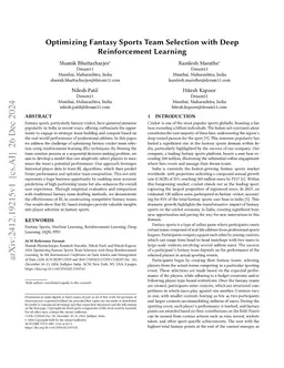 Optimizing Fantasy Sports Team Selection with Deep Reinforcement
  Learning