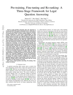Pre-training, Fine-tuning and Re-ranking: A Three-Stage Framework for
  Legal Question Answering