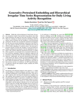 Generative Pretrained Embedding and Hierarchical Irregular Time Series
  Representation for Daily Living Activity Recognition