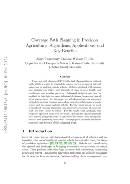 Coverage Path Planning in Precision Agriculture: Algorithms, Applications, and Key Benefits