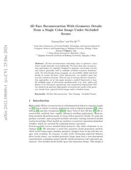3D Face Reconstruction With Geometry Details From a Single Color Image Under Occluded Scenes