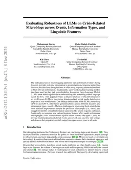 Evaluating Robustness of LLMs on Crisis-Related Microblogs across
  Events, Information Types, and Linguistic Features