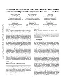 Evidence Contextualization and Counterfactual Attribution for
  Conversational QA over Heterogeneous Data with RAG Systems