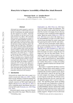 BinarySelect to Improve Accessibility of Black-Box Attack Research