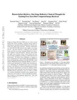 Reason-before-Retrieve: One-Stage Reflective Chain-of-Thoughts for
  Training-Free Zero-Shot Composed Image Retrieval