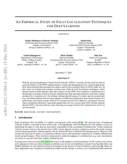 An Empirical Study of Fault Localisation Techniques for Deep Learning