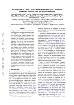 RoLargeSum: A Large Dialect-Aware Romanian News Dataset for Summary,
  Headline, and Keyword Generation