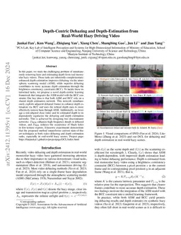 Depth-Centric Dehazing and Depth-Estimation from Real-World Hazy Driving
  Video